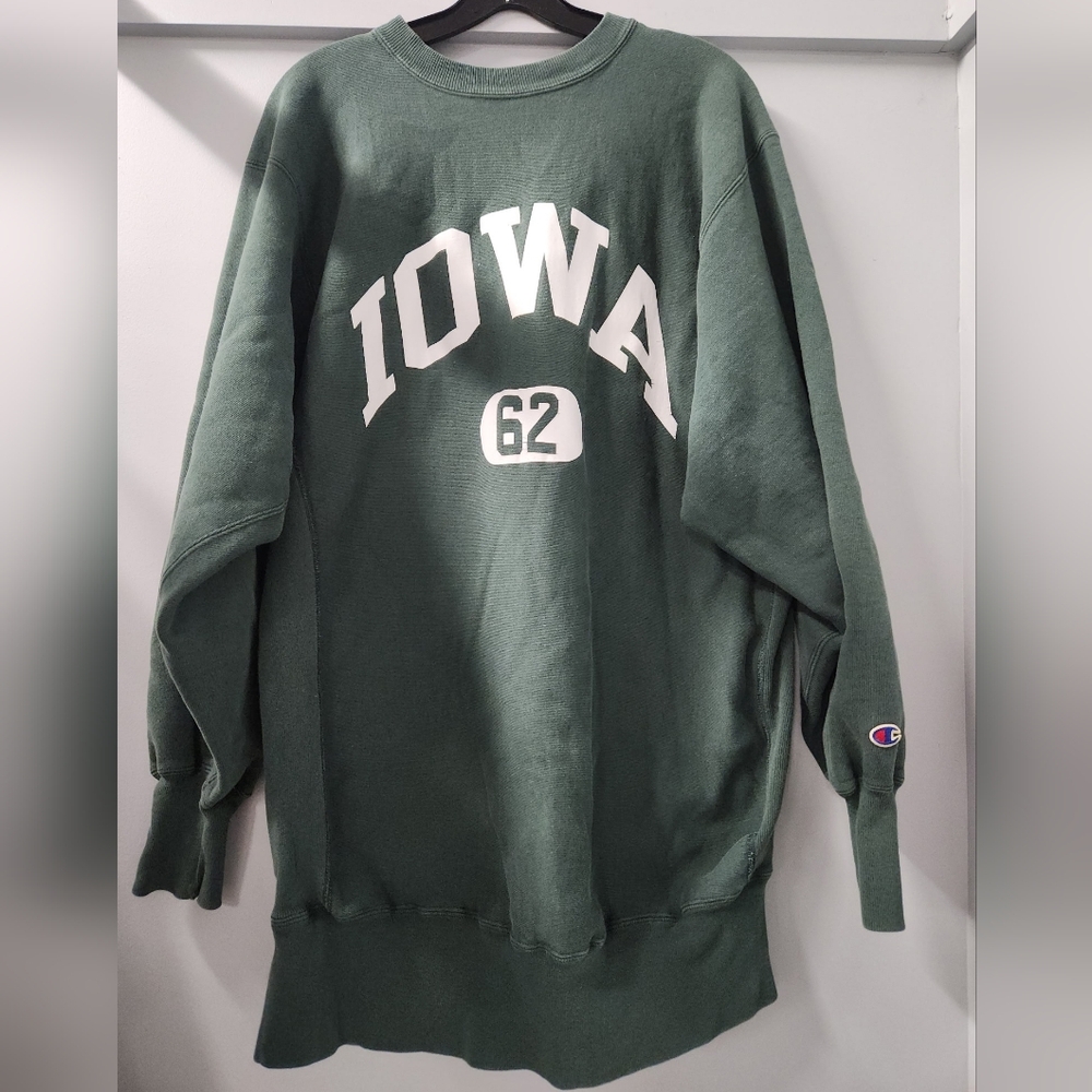 Vintage 90s Champion Reverse Weave Crewneck Iowa Hawkeyes Green Mens Sz 3XL
